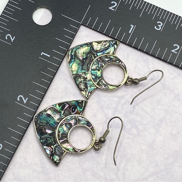 Vintage Abalone Alpaca Silver Earrings - Picture 2 of 9